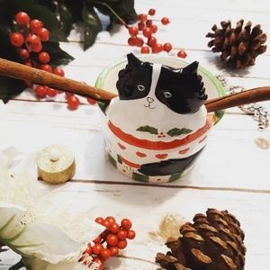 Bone China Christmas Cat Bowl Dish Candle Holder
